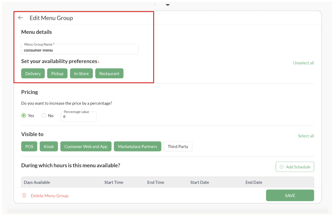 Menu Catalogue Management mockup screenshot 1