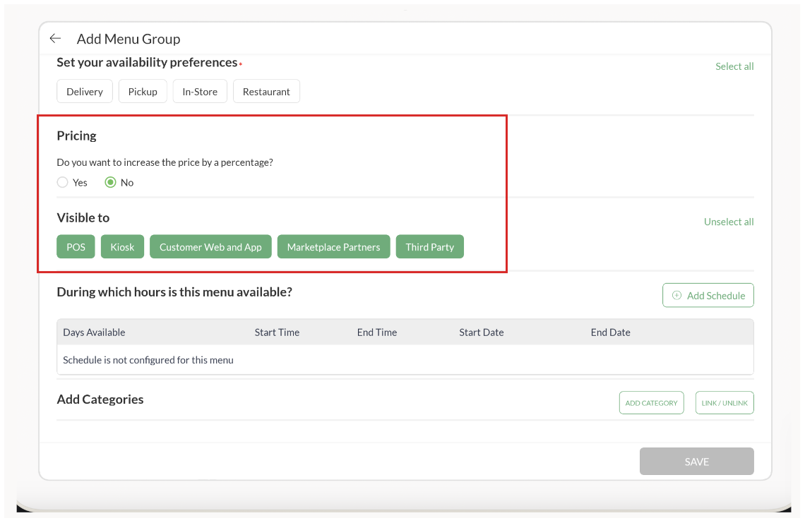 Menu Catalogue Management mockup screenshot 2