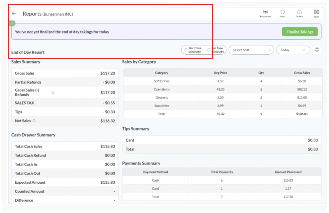 EOD Reports (Consolidated View) mockup screenshot 1