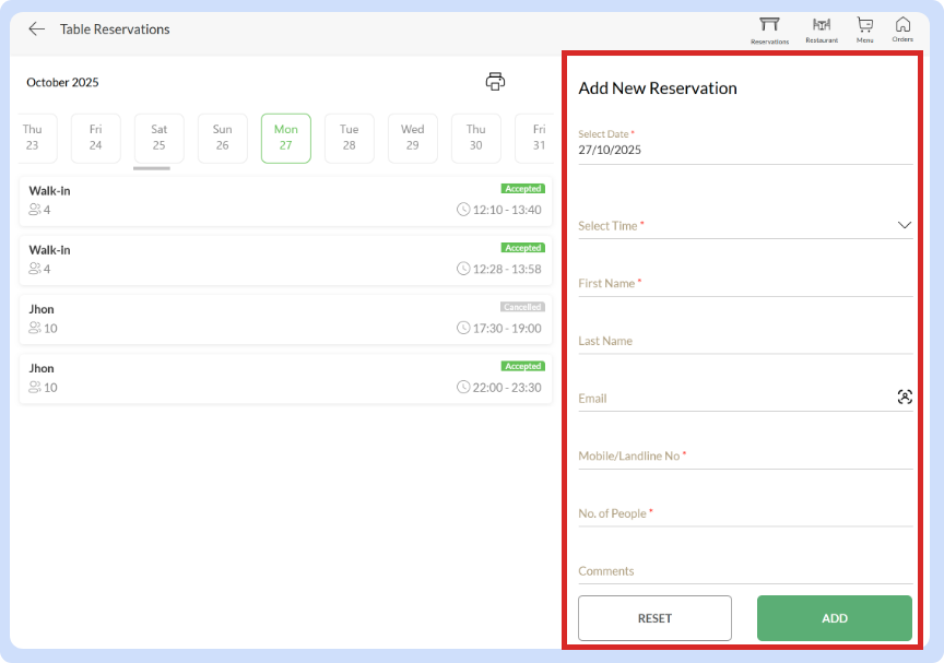 POS features - Add New Reservation | Create bookings directly from ...