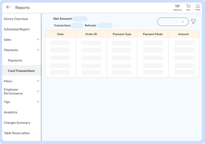 Postilon Card Management System POS features - Card Transactions | Track every card payment with precision