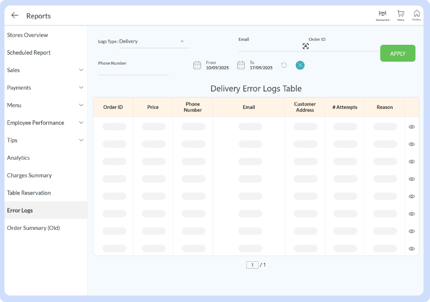POS features - Error Logs | Keep a record of system issues for reliability.