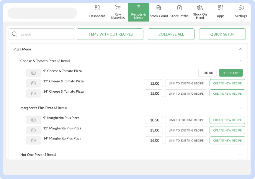 POS features - Recipes & Menu | Manage your menu and recipes in one place.