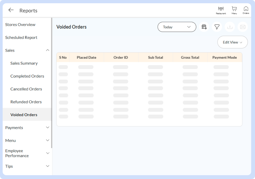 Void Order Example POS features - Voided Orders | Maintain clean and accurate order records