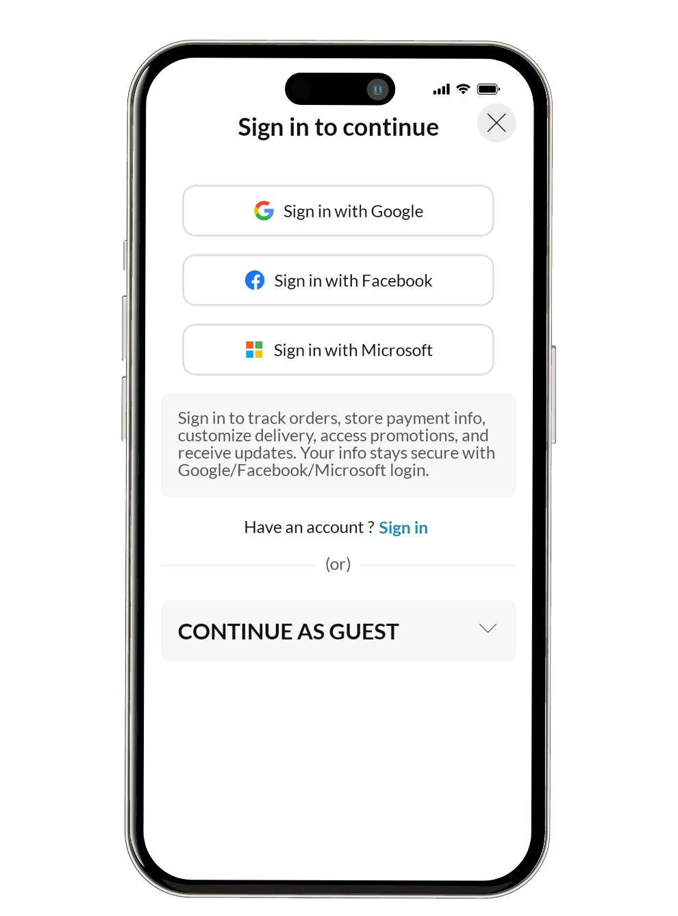 Sign in using multiple platforms (Apple/google /facebook)